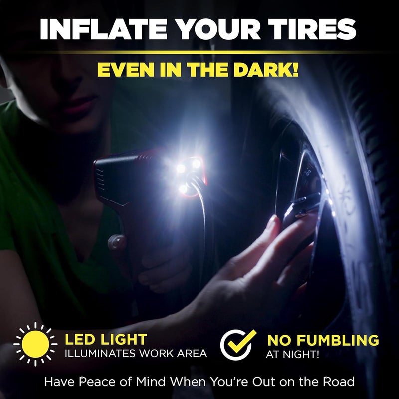 Emson Bullseye Pro Max Deluxe Tire Inflator Portable Air Compressor, Portable Air Pump for Car Tires, Car Tire Inflator Portable - 150PSI, 12V DC 2000 mAhs, Tire Pressure Gauge, Rechargeable As Seen On TV - Image 5